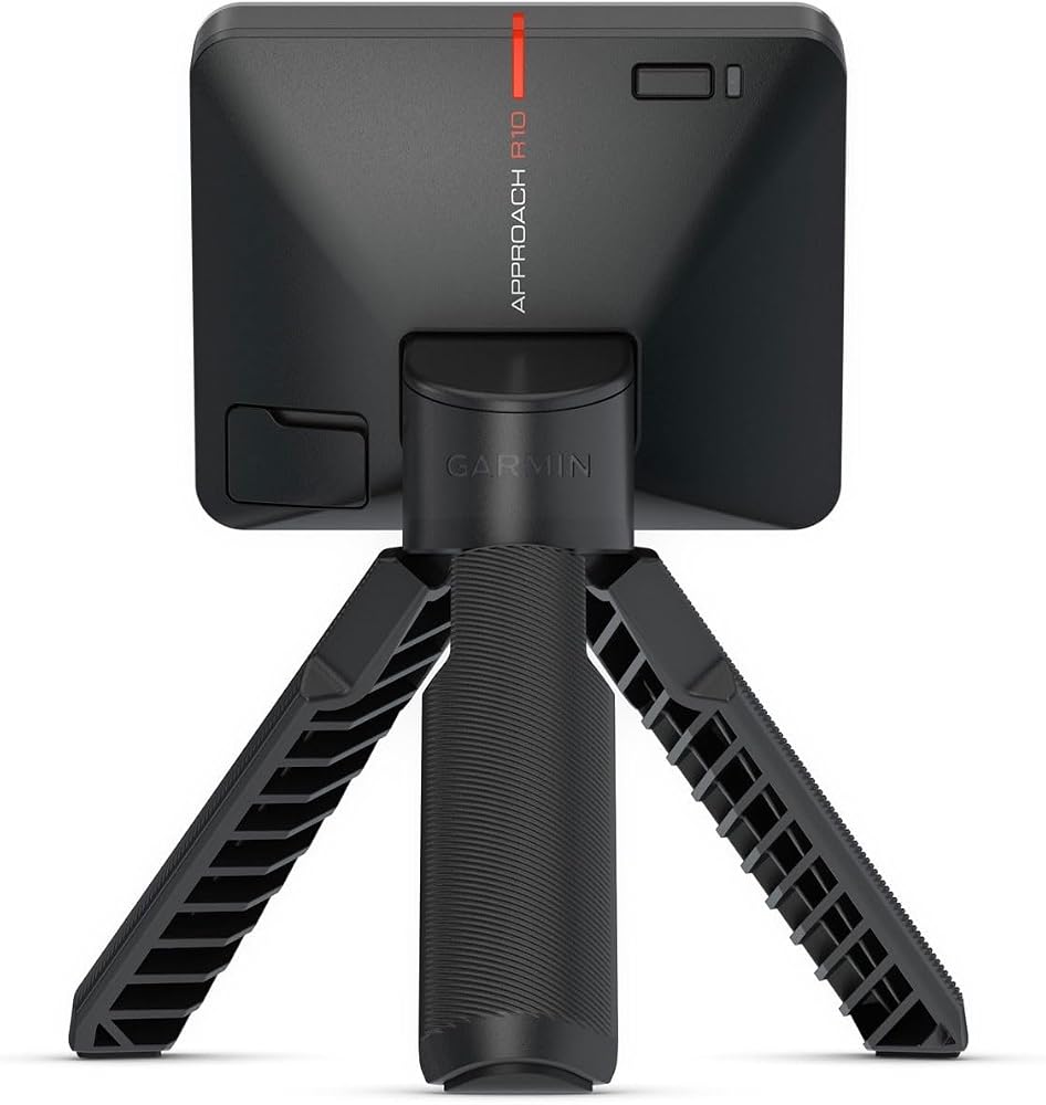 Garmin Approach R10 launch monitor on its tripod